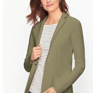 Talbots Women's Collared Knit Sweater Jacket Blazer Olive Green Size L